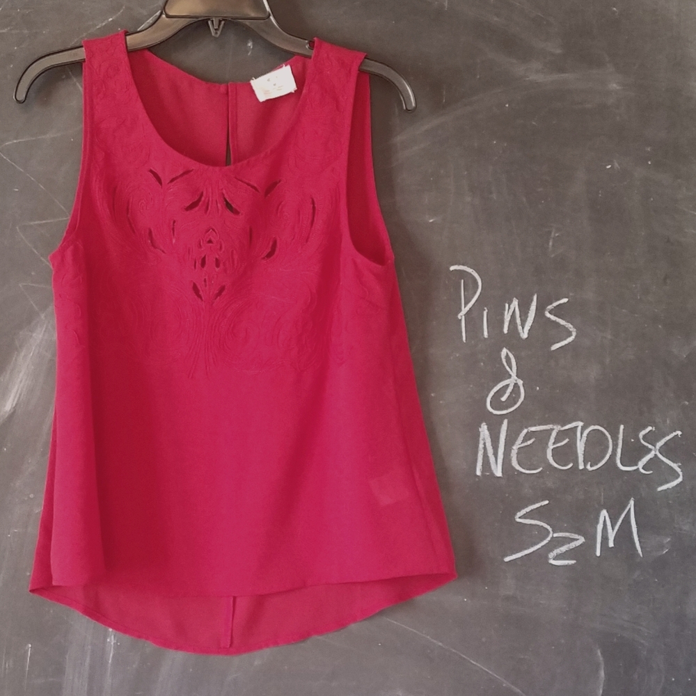 Pins Needles Urban Outfitters Red Tank Top Shirt  Embroidered Red  Sz M